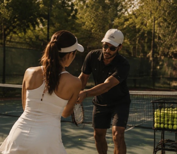 Coach guiding a player's grip at STEMON